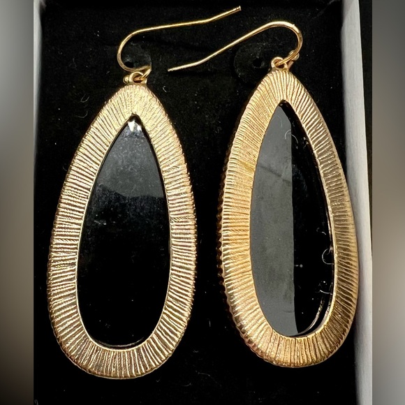 Black and Gold Teardrop Crystal Cluster Fashion Earrings - Picture 2 of 2